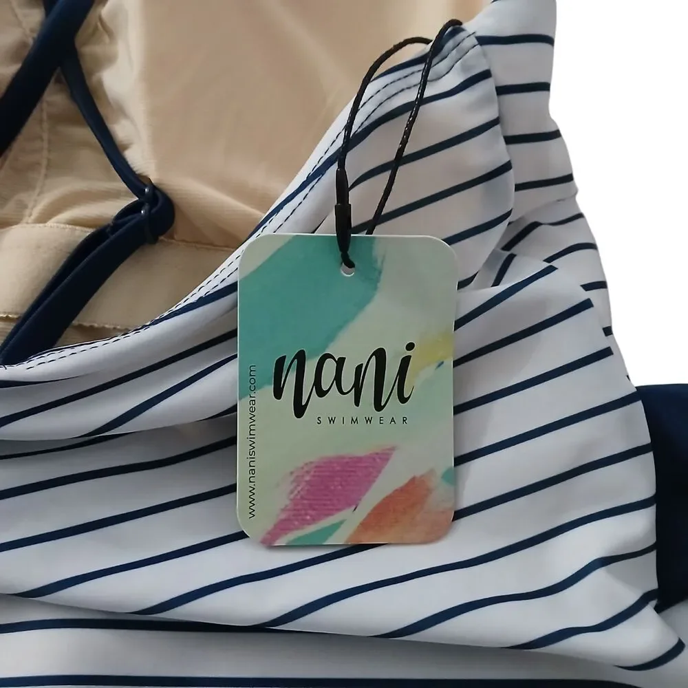 NEW Nani Swimwear Wrap-Tie Tankini Top Womens Large Pinstripe Swimsuit Swim Suit